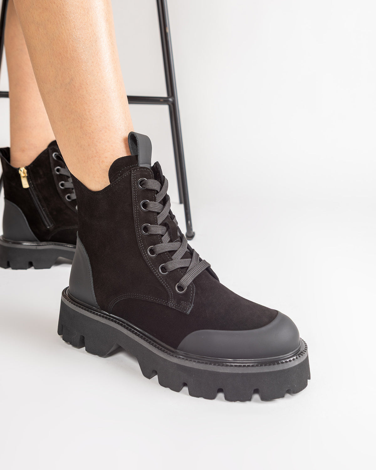 Bocanci TANK Negri Tip Combat Piele Intorsa Talpa Groasa