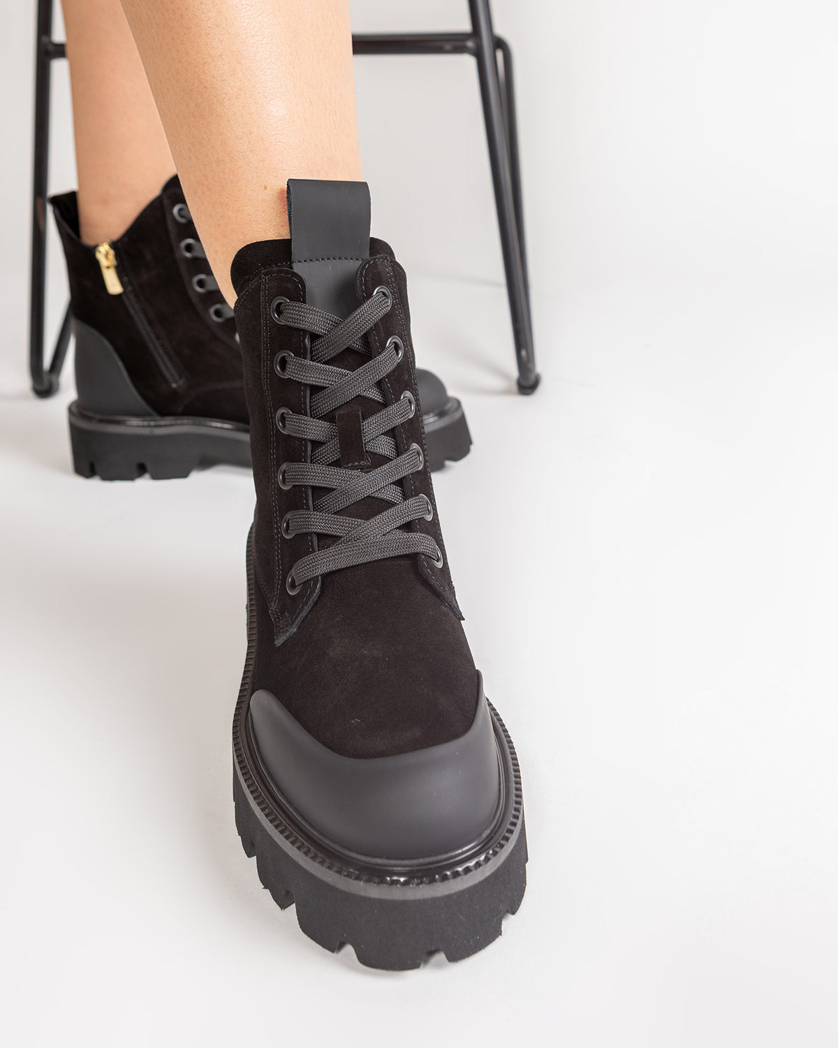 Bocanci TANK Negri Tip Combat Piele Intorsa Talpa Groasa