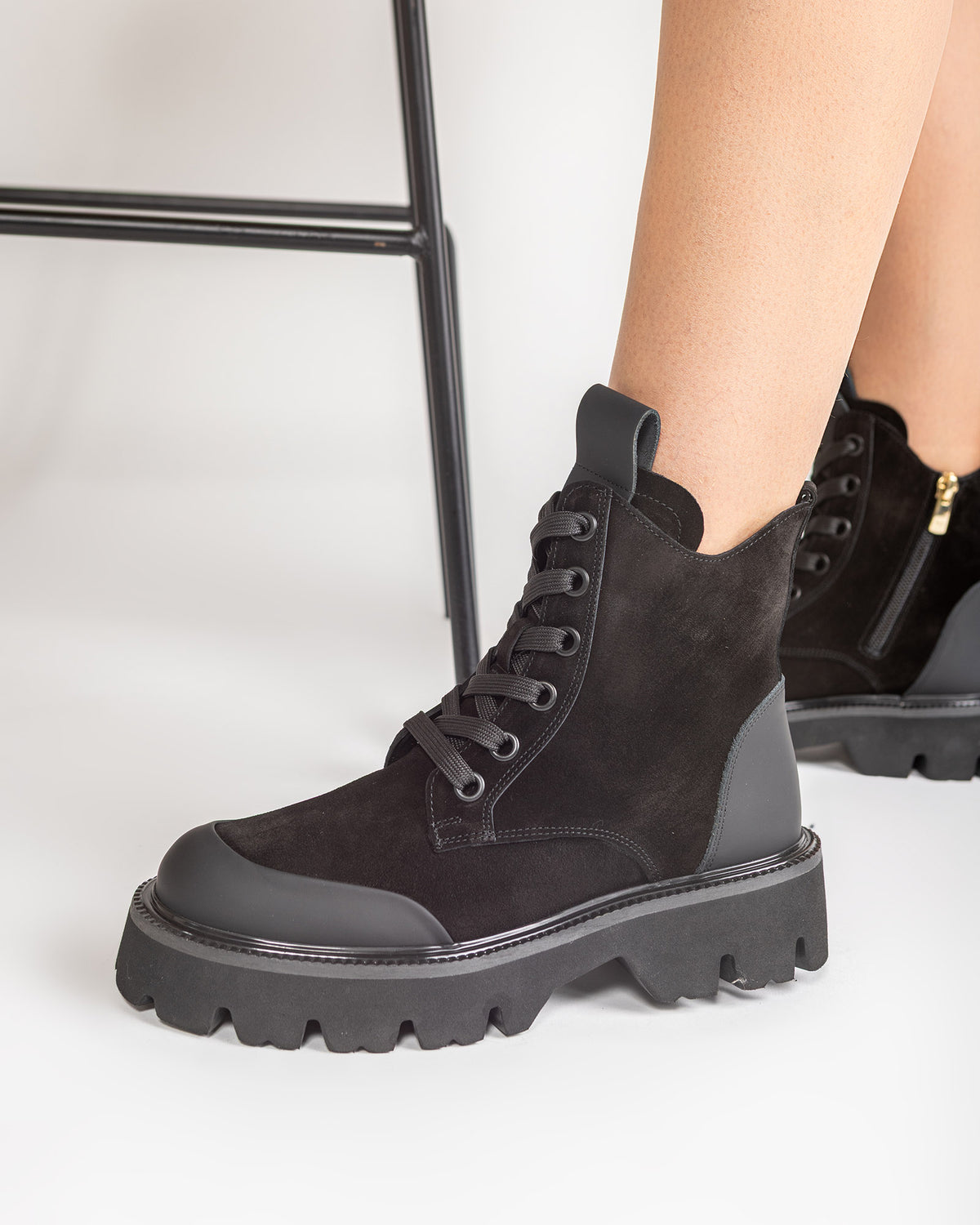 Bocanci TANK Negri Tip Combat Piele Intorsa Talpa Groasa