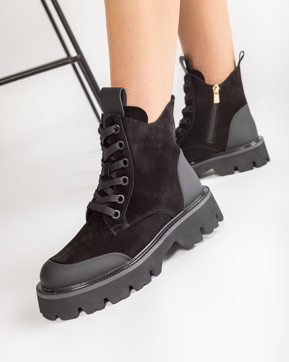 Bocanci TANK Negri Tip Combat Piele Intorsa Talpa Groasa