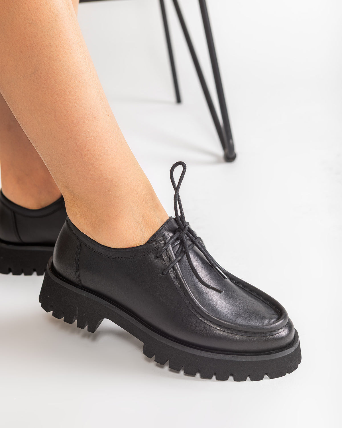 Pantofi Oxford Chunky Negri din Piele Neagra