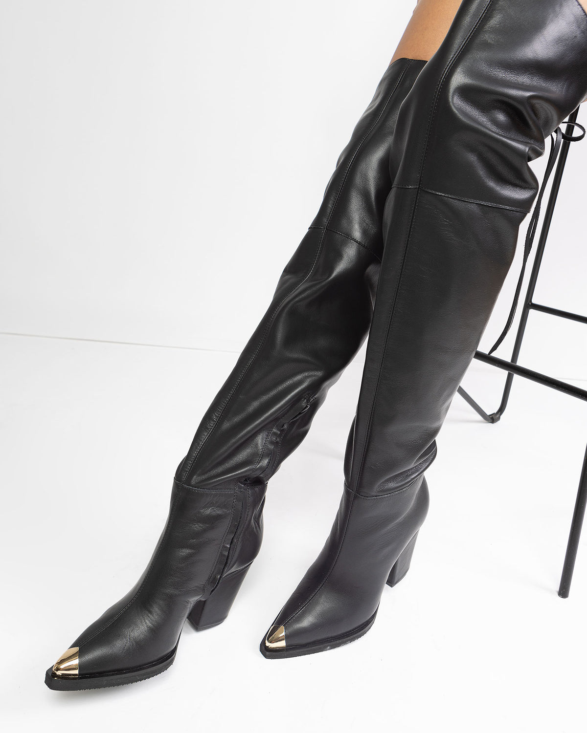 Cizme din piele neagra Lineea