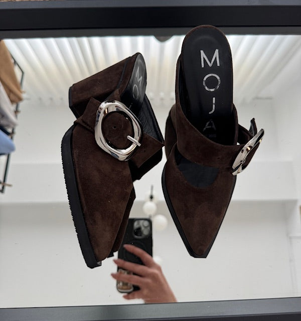 Saboti din piele intoarsa maro Western Girl