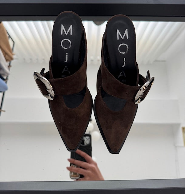 Saboti din piele intoarsa maro Western Girl