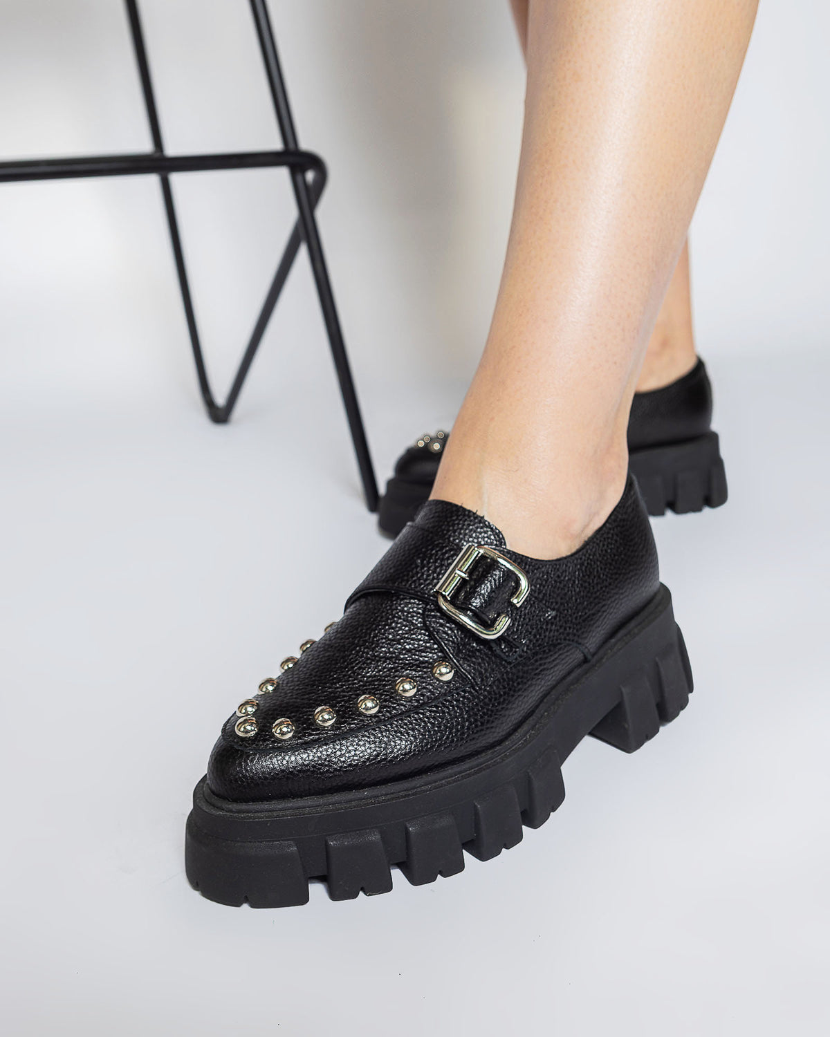 Pantofi din piele neagra PUNK CROWN