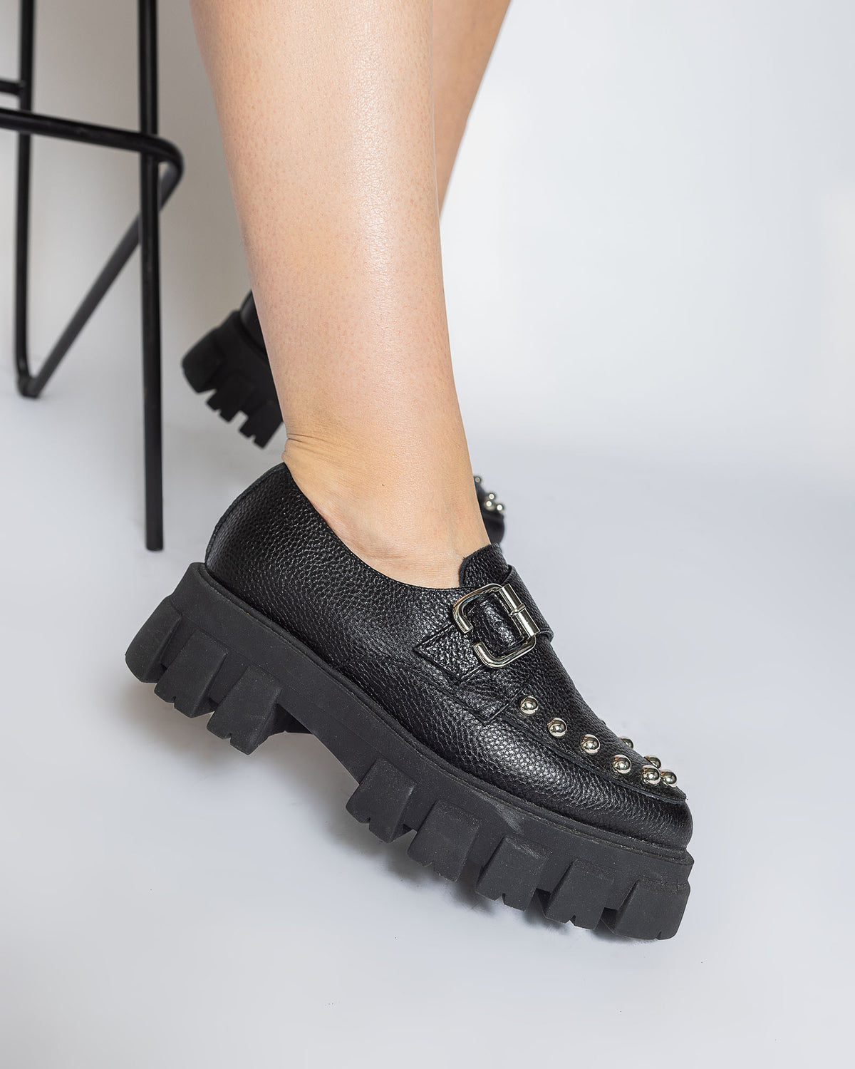 Pantofi din piele neagra PUNK CROWN