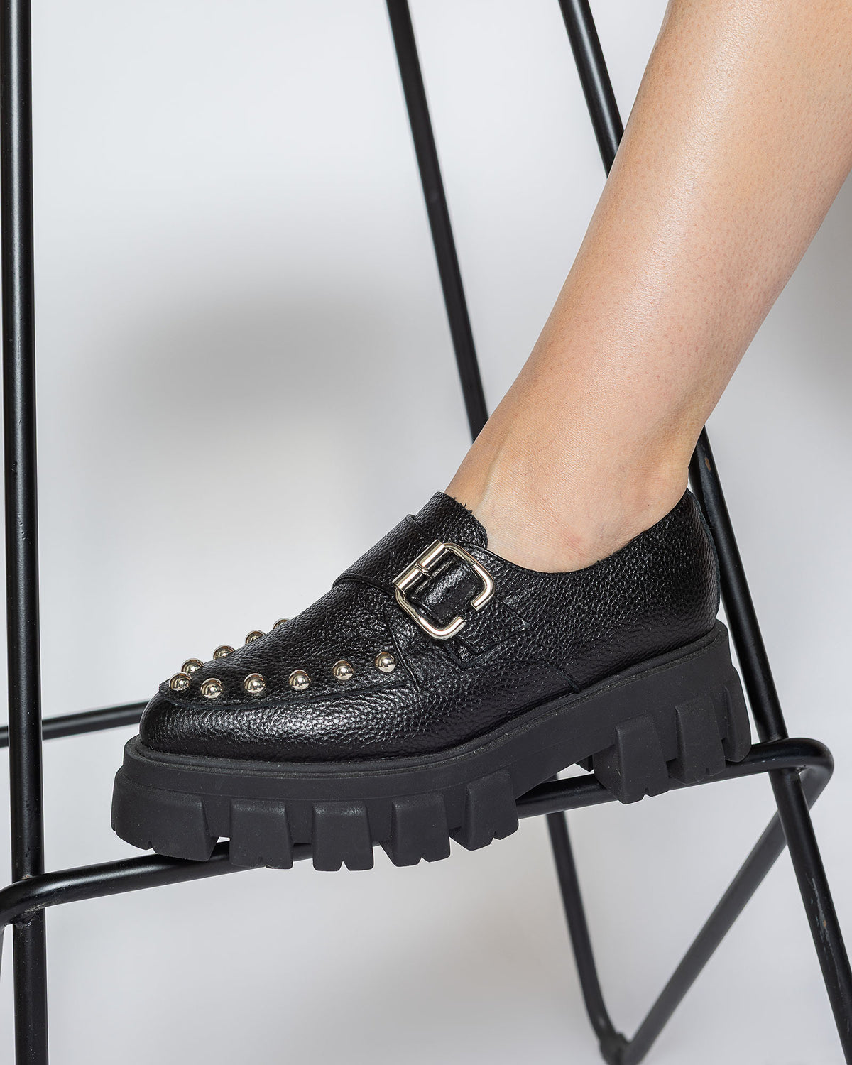 Pantofi din piele neagra PUNK CROWN