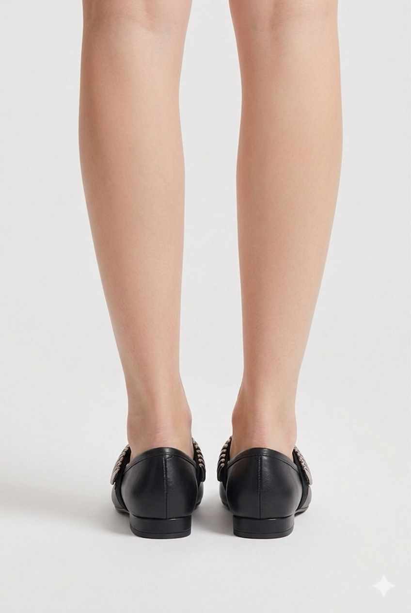 Balerini din piele neagra Celeste Strap