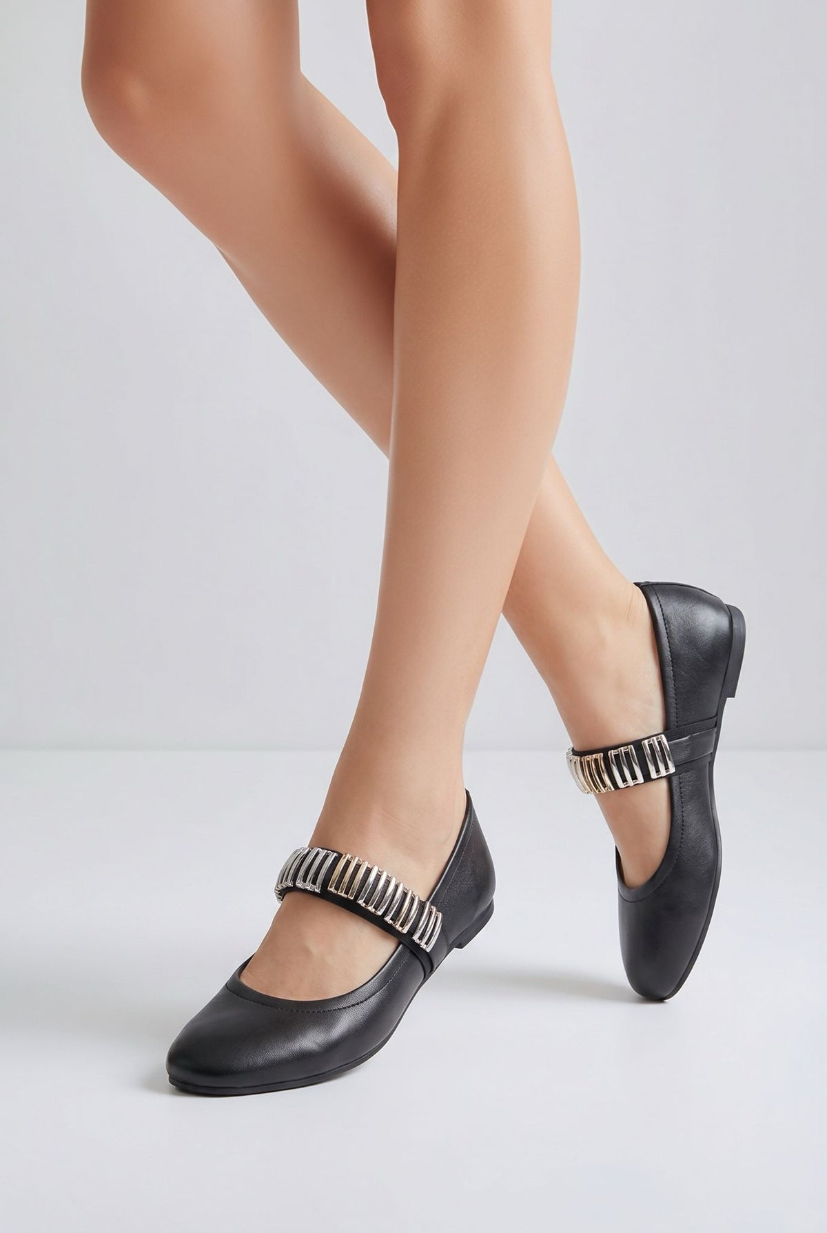 Balerini din piele neagra Celeste Strap