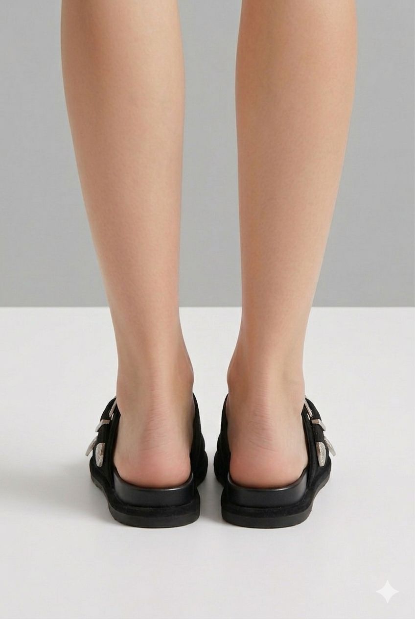 Papuci din piele intoarsa neagra Haze