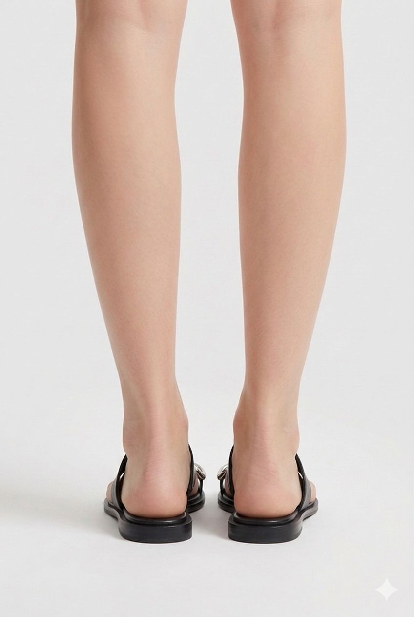 Papuci din piele neagra Ring