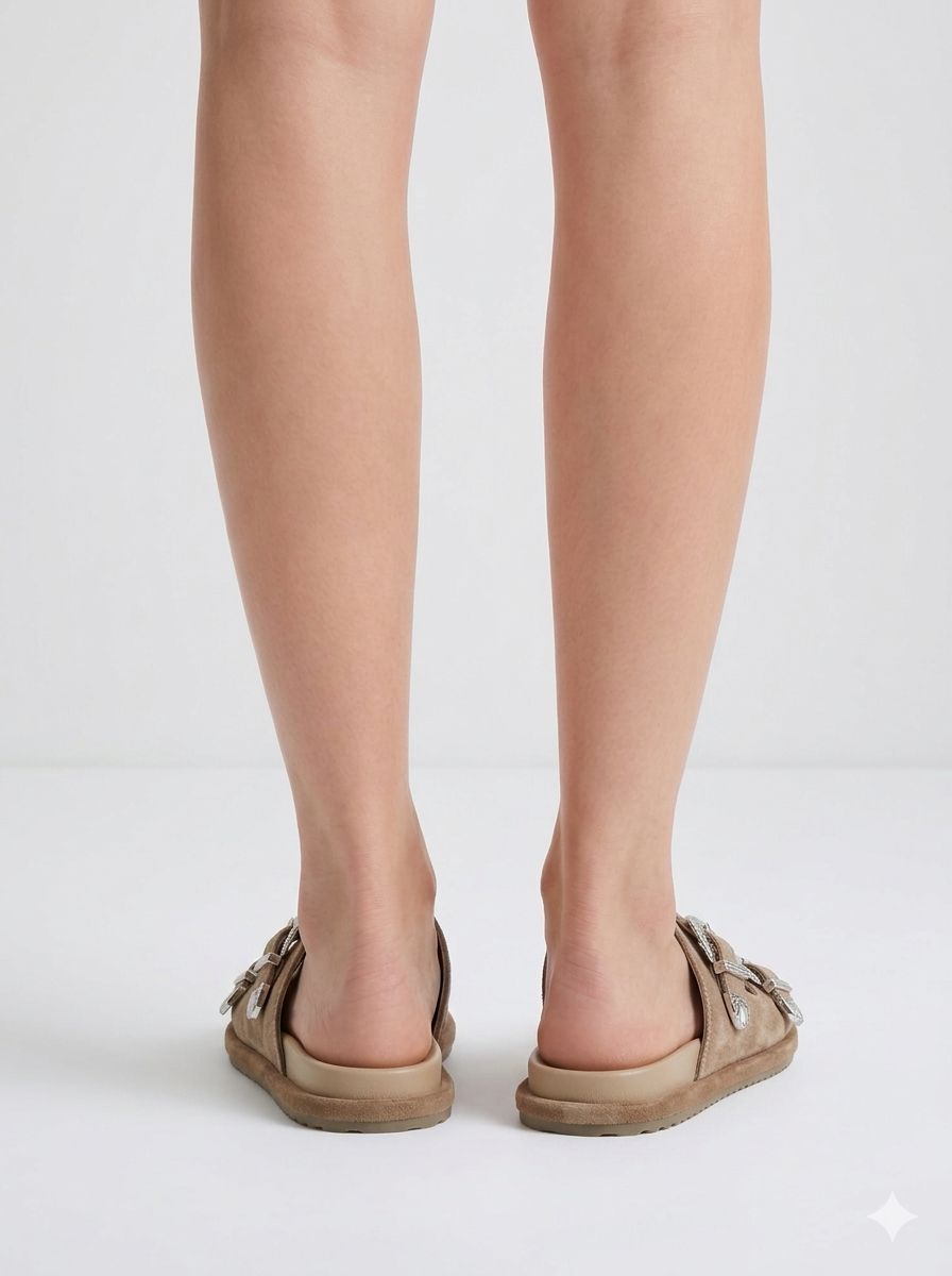 Papuci din piele intoarsa taupe Haze