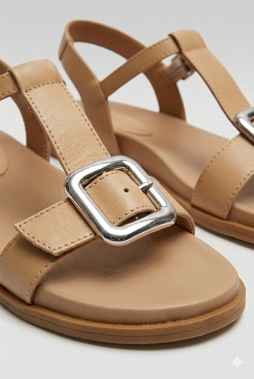 Sandale din piele bej Buckle