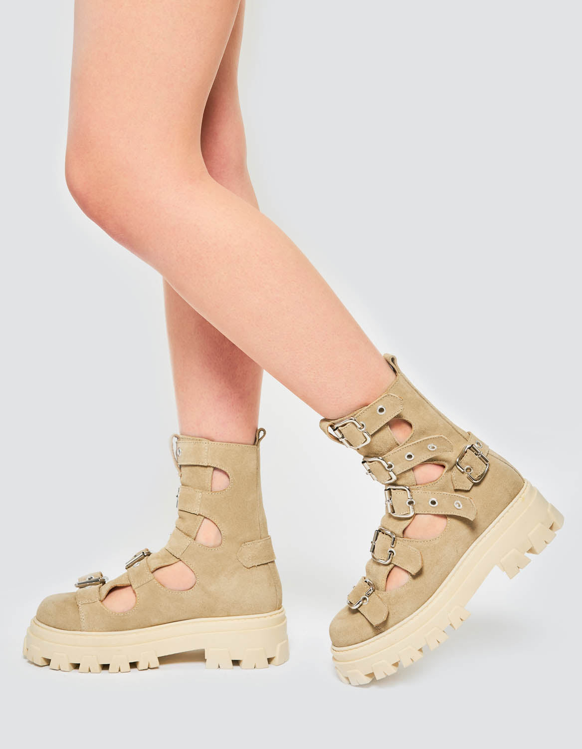 Bocanci din piele bej MANNIA SUMMER EDITION - MOJA