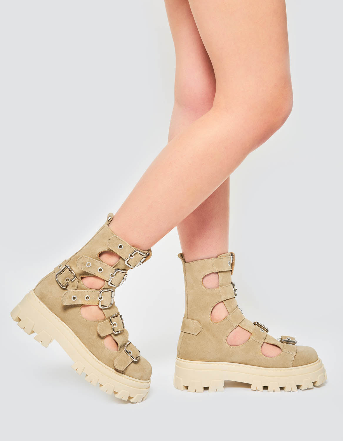 Bocanci din piele bej MANNIA SUMMER EDITION - MOJA