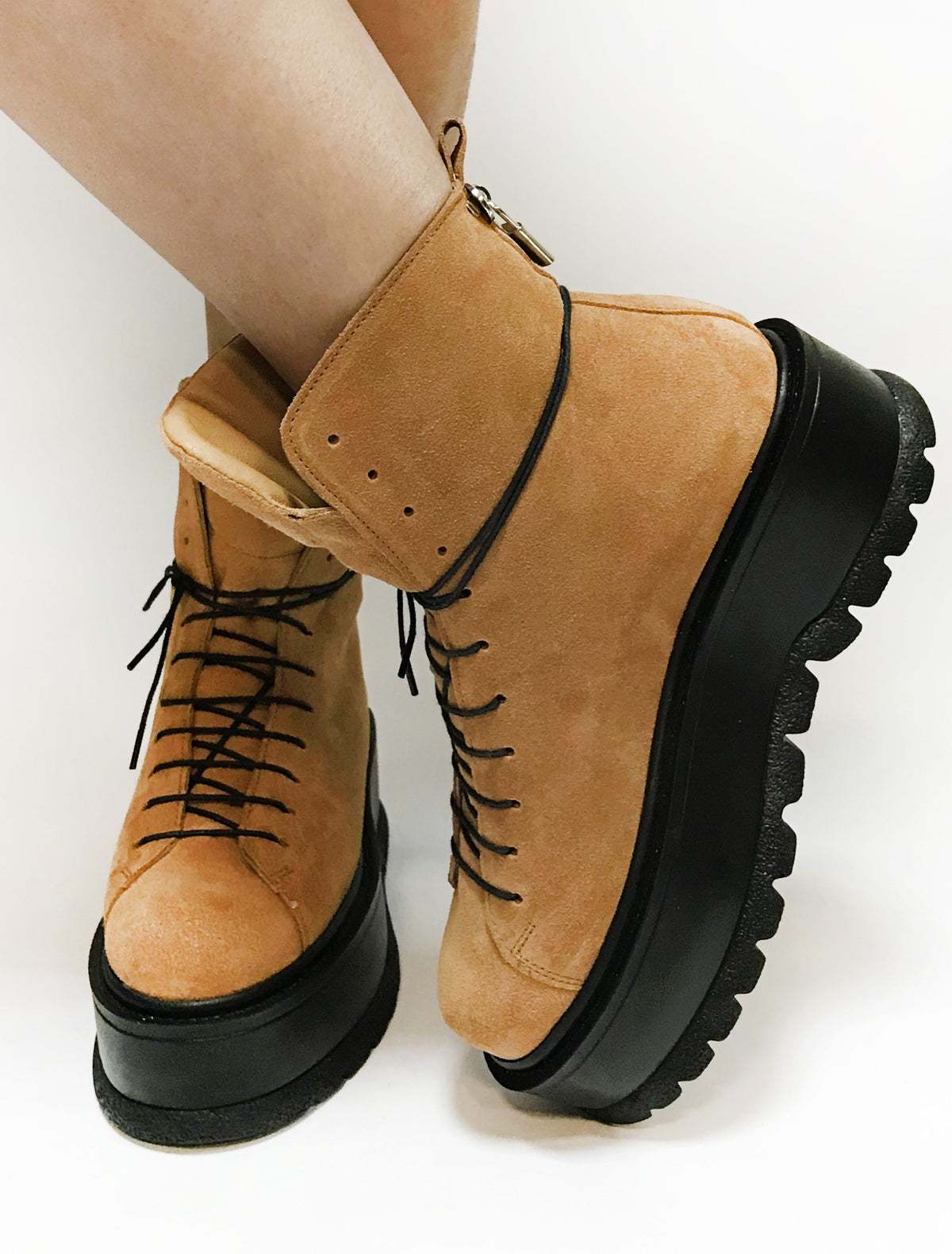 Bocanci din piele cognac CHUNKY - MOJA