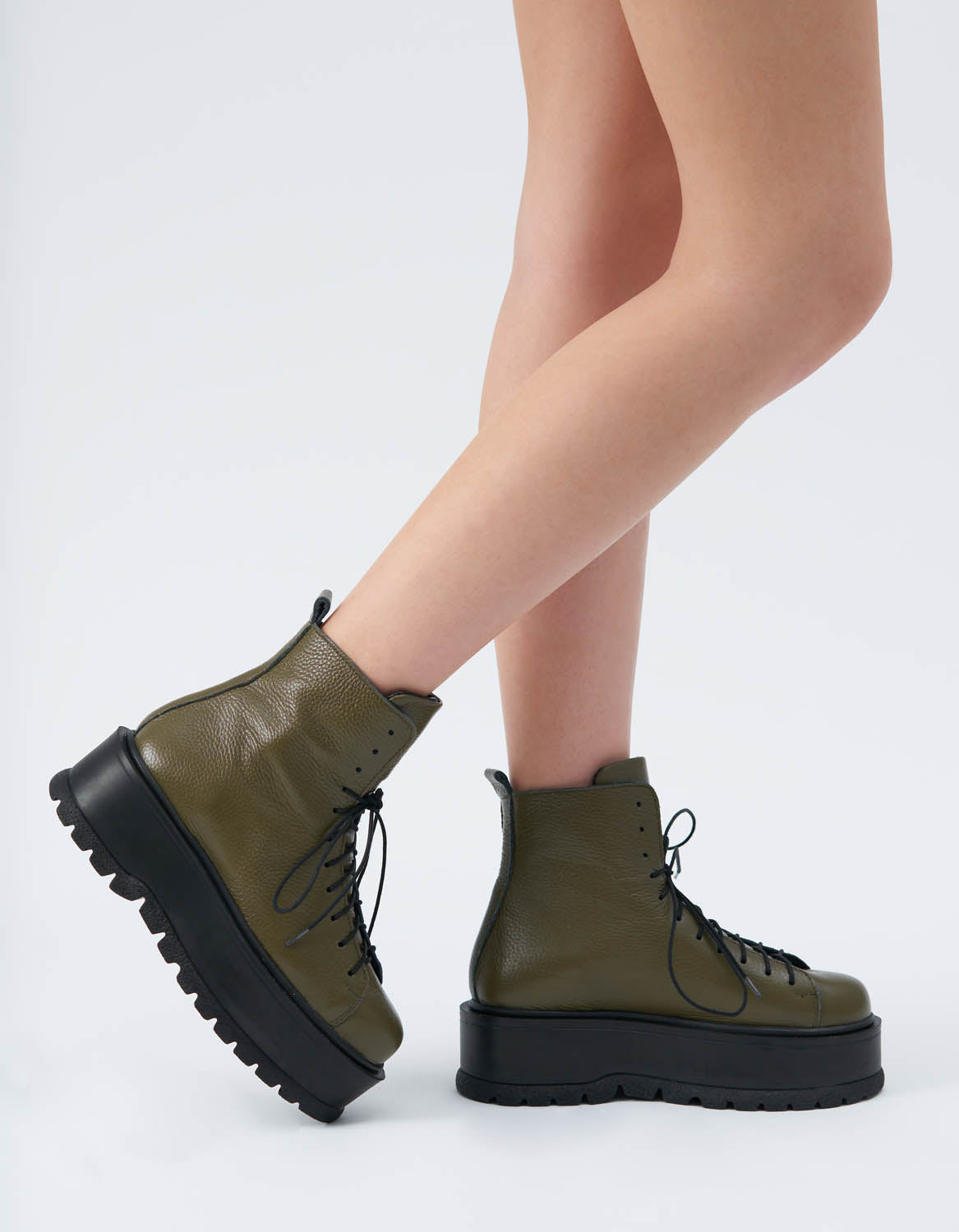 Bocanci din piele khaki CHUNKY - MOJA