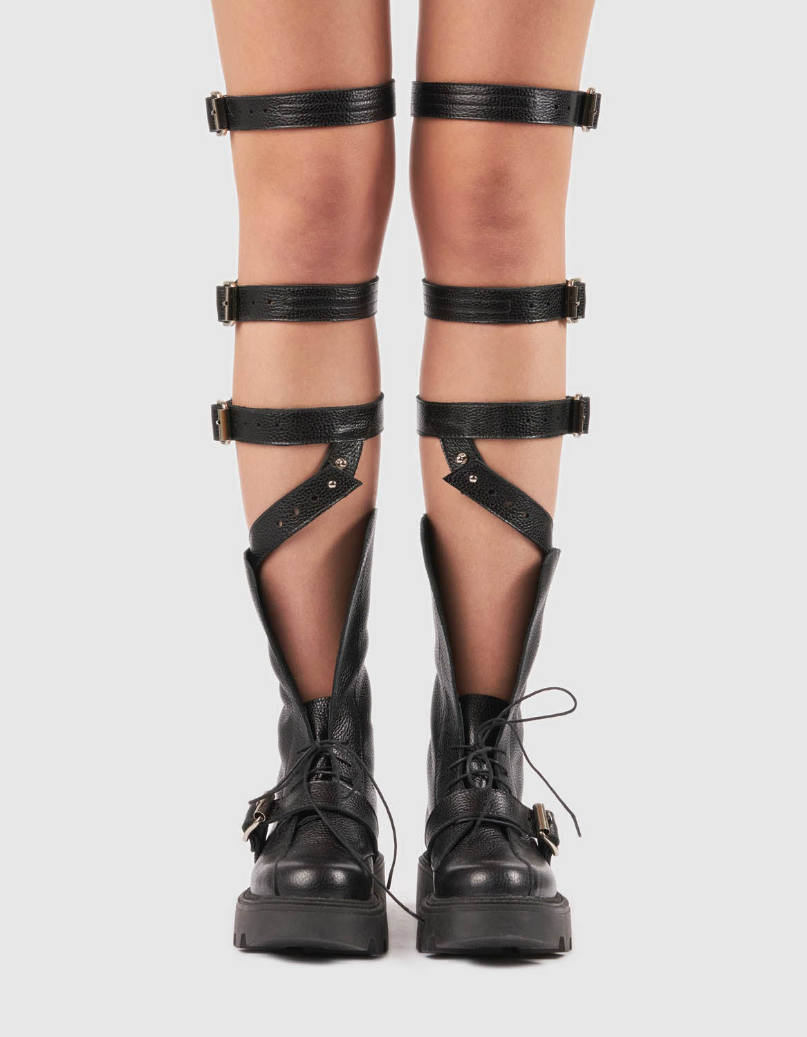 Bocanci din piele neagra Harness - MOJA