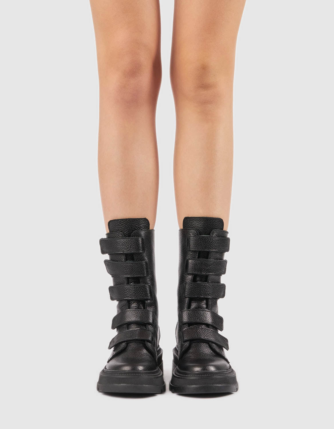 Bocanci din piele neagra Velcro - MOJA