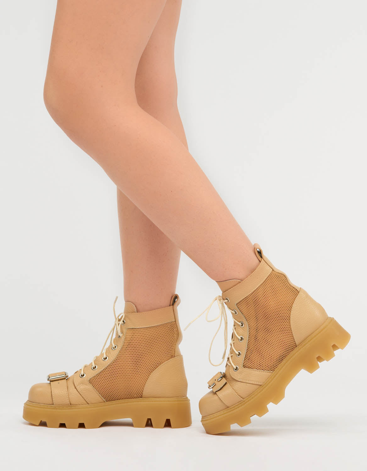Bocanci din piele nude Baby Combat 2.0 - MOJA