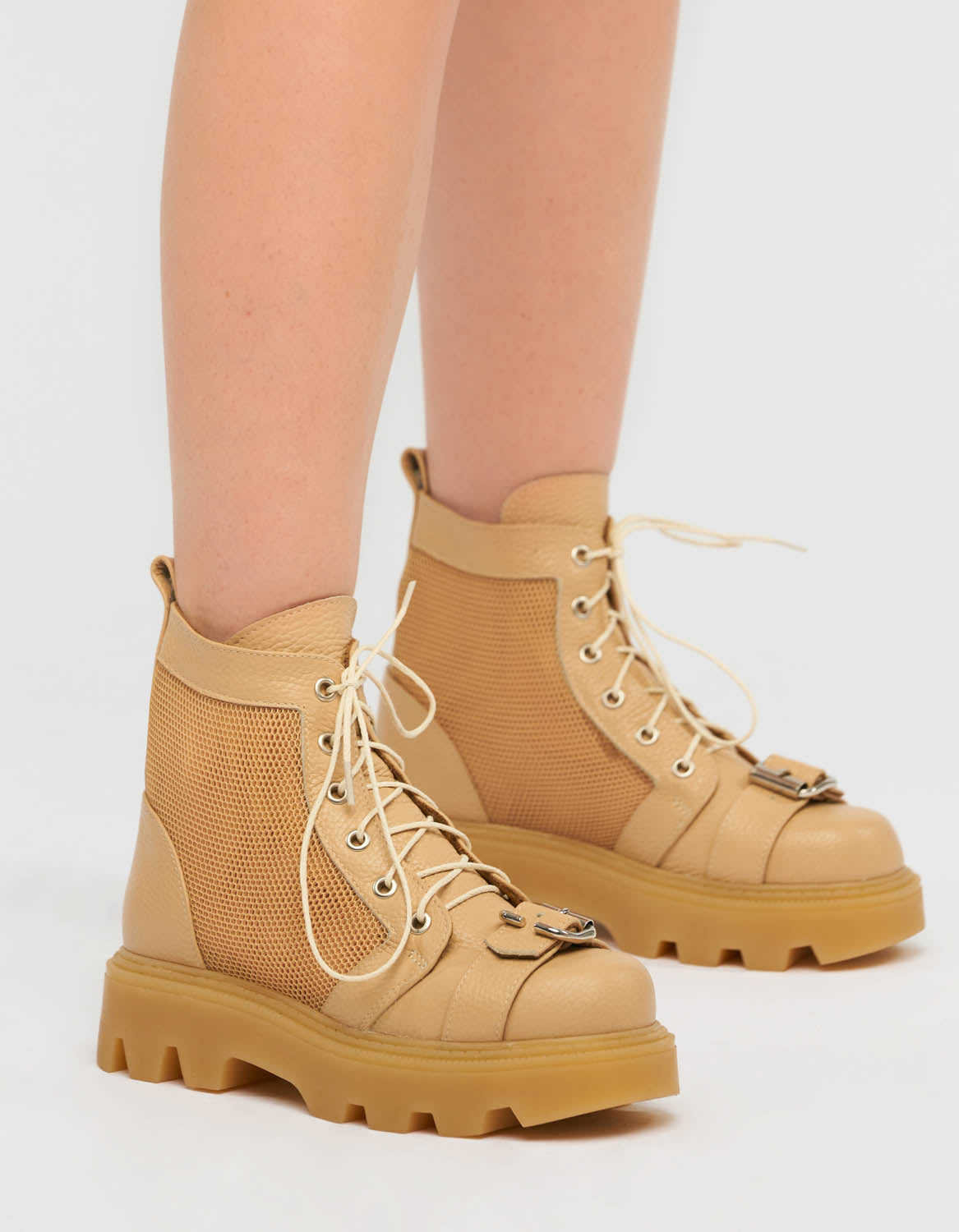 Bocanci din piele nude Baby Combat 2.0 - MOJA