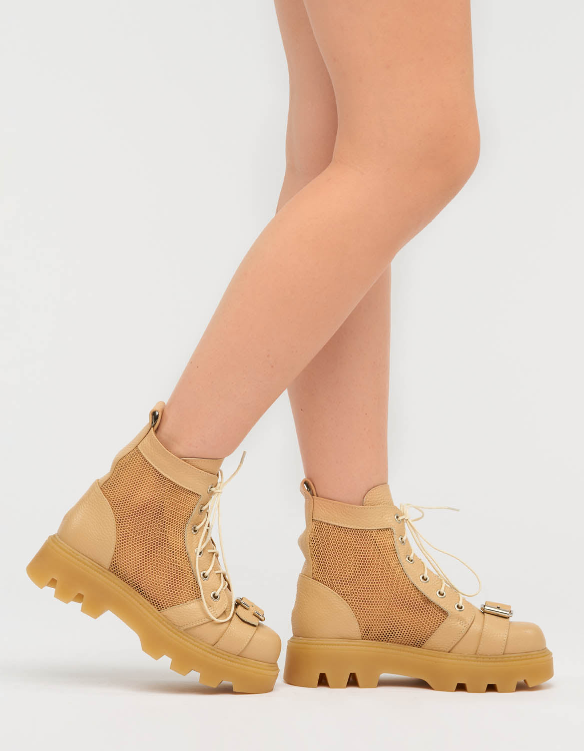 Bocanci din piele nude Baby Combat 2.0 - MOJA