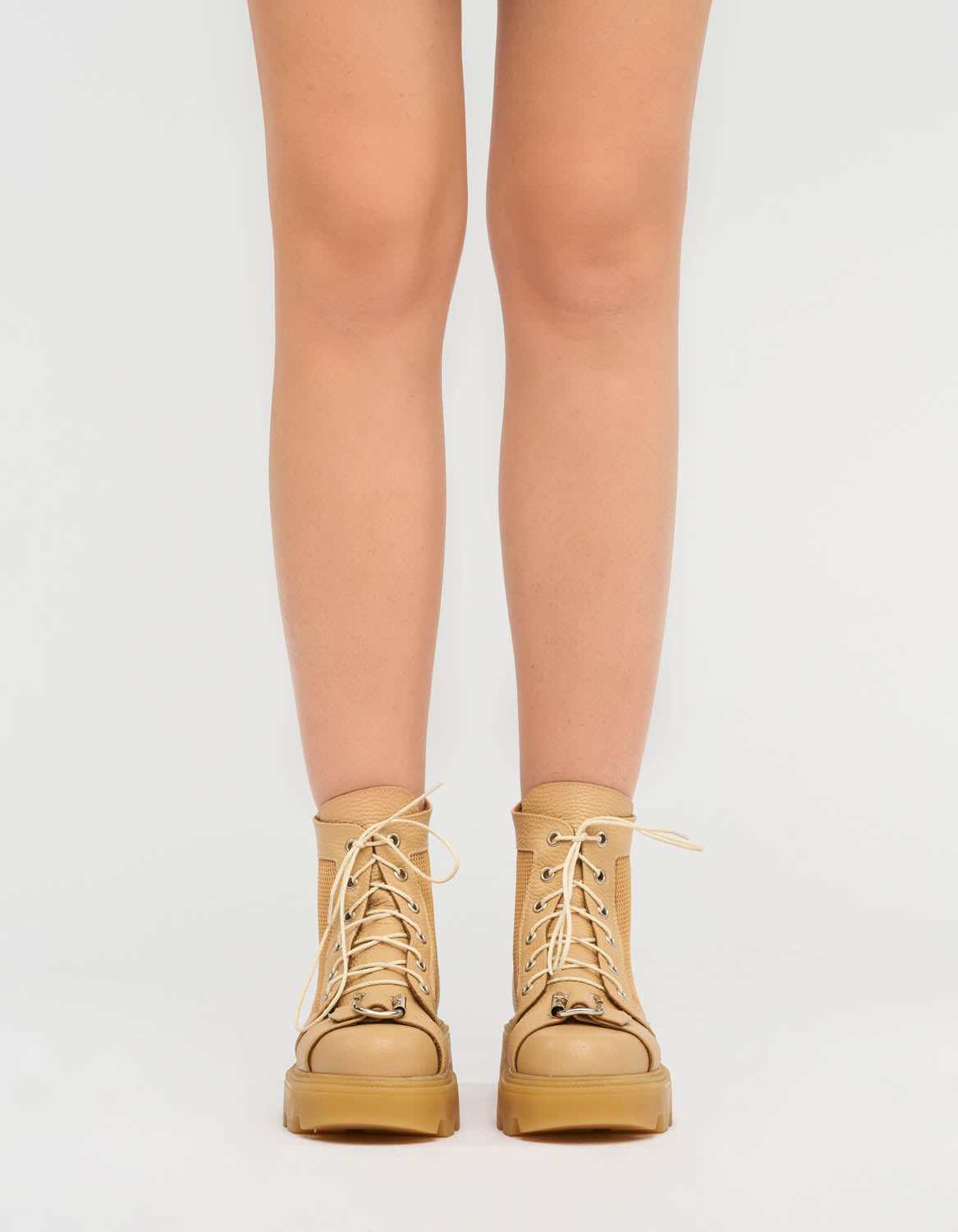 Bocanci din piele nude Baby Combat 2.0 - MOJA