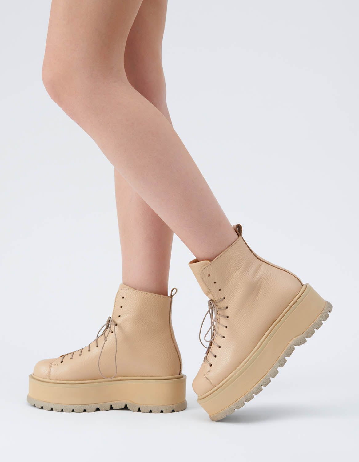Bocanci din piele nude CHUNKY - MOJA