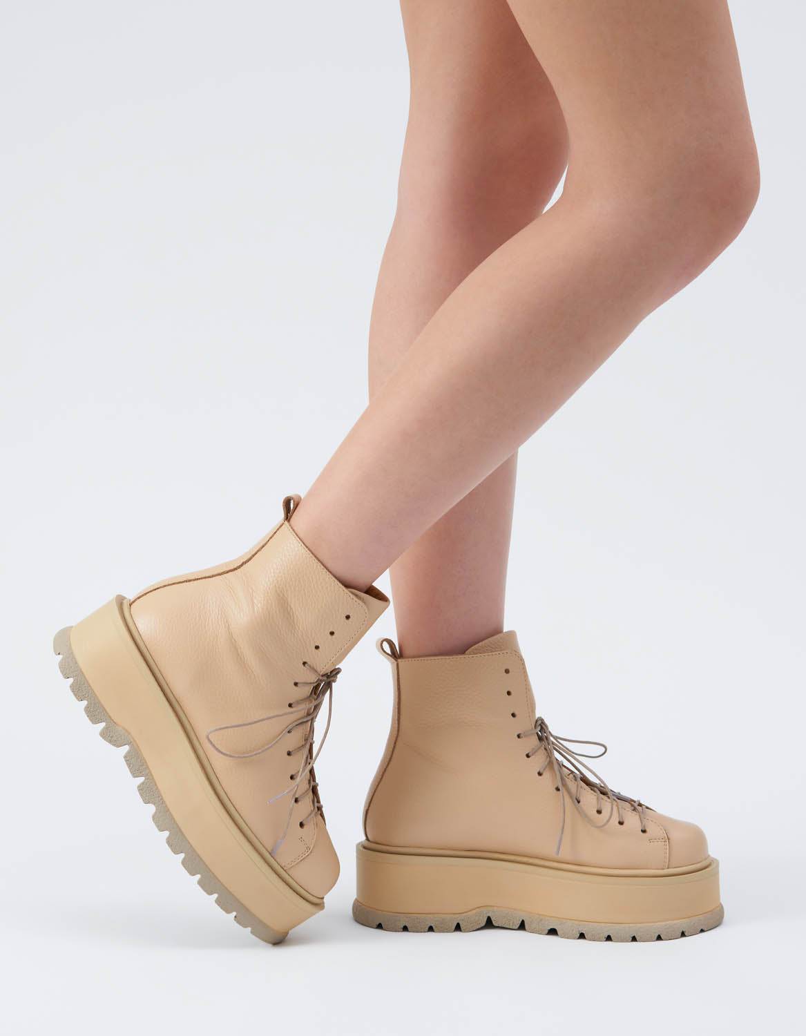 Bocanci din piele nude CHUNKY - MOJA