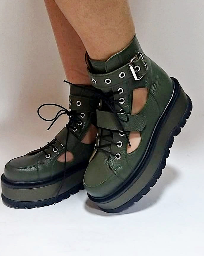 Bocanci piele khaki BABY MANNIA - MOJA
