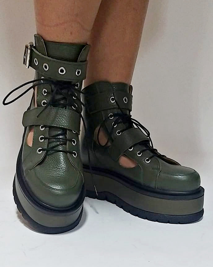 Bocanci piele khaki BABY MANNIA - MOJA