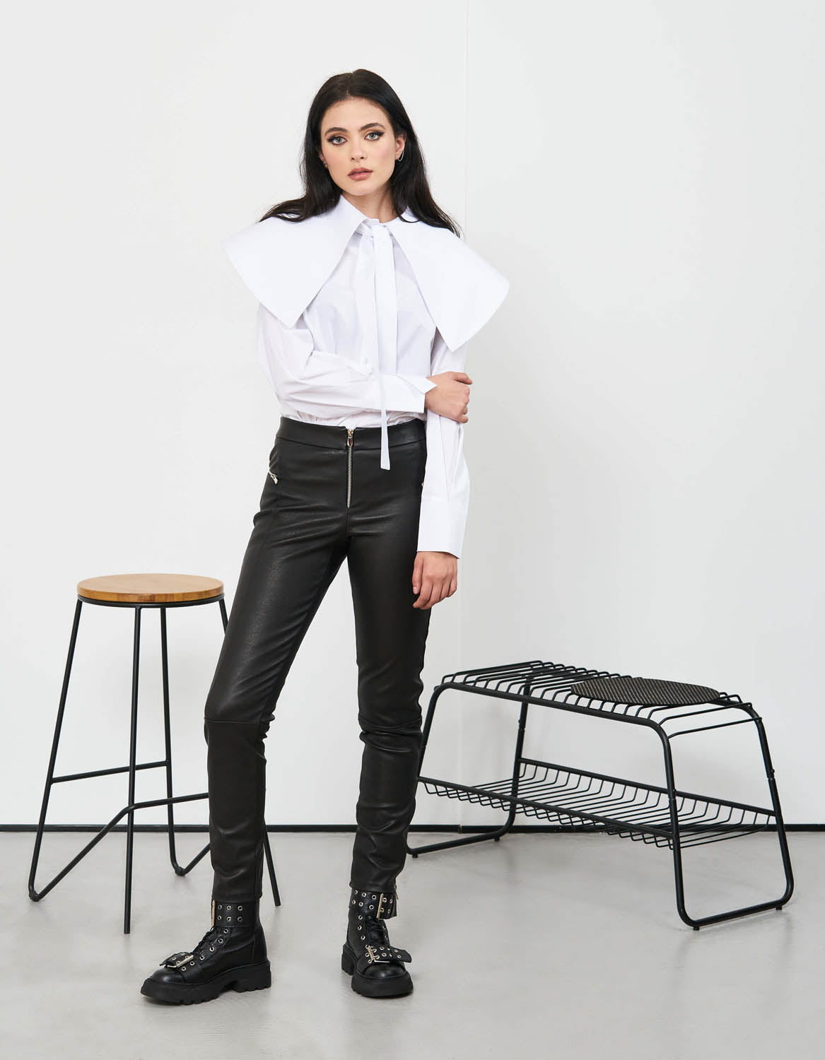 Pantaloni din piele naturala stretch Snap - MOJA