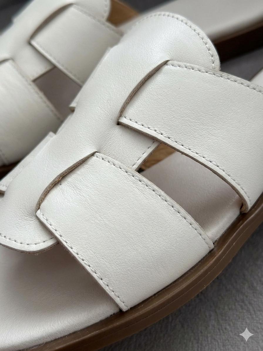 Papuci din piele alba Aria