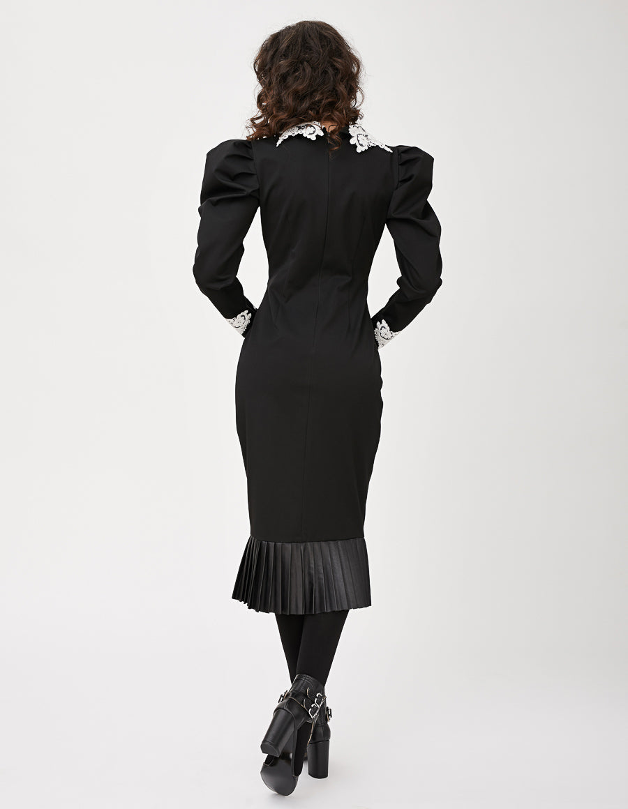 Rochie midi neagra cu piele - MOJA