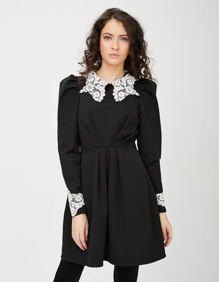 Rochie scurta neagra cu pliuri - MOJA