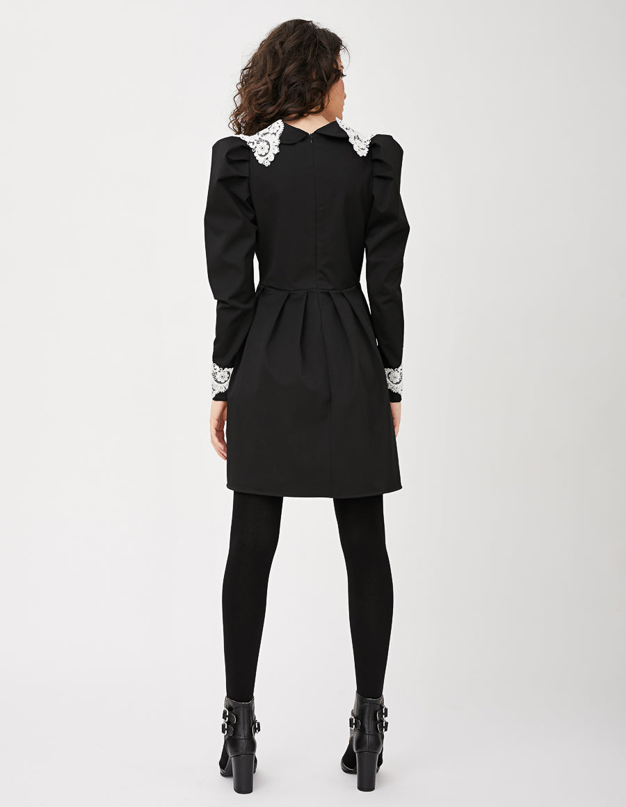 Rochie scurta neagra cu pliuri - MOJA