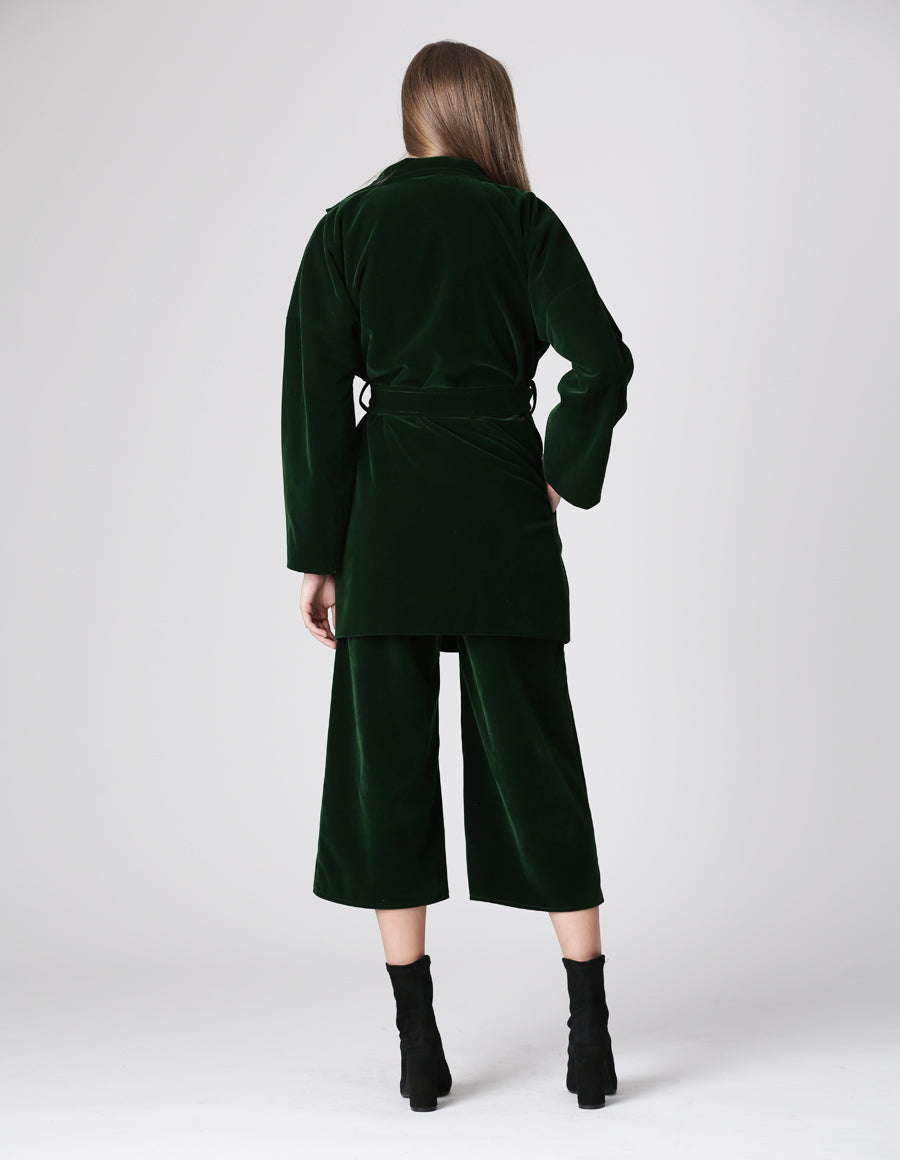 Set jacheta si pantaloni din catifea Emerald Green - MOJA